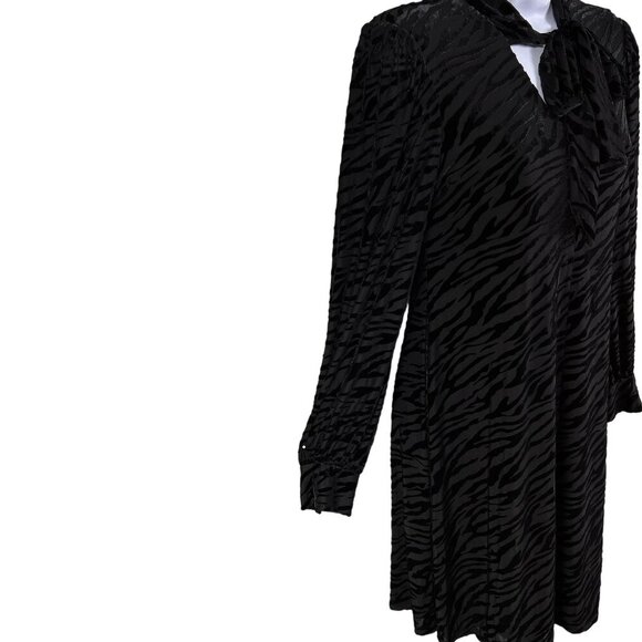 Calvin Klein Womens 4 Black Velvet Burn Out Zebra Print Long Sleeve Retro Dress - Picture 4 of 16